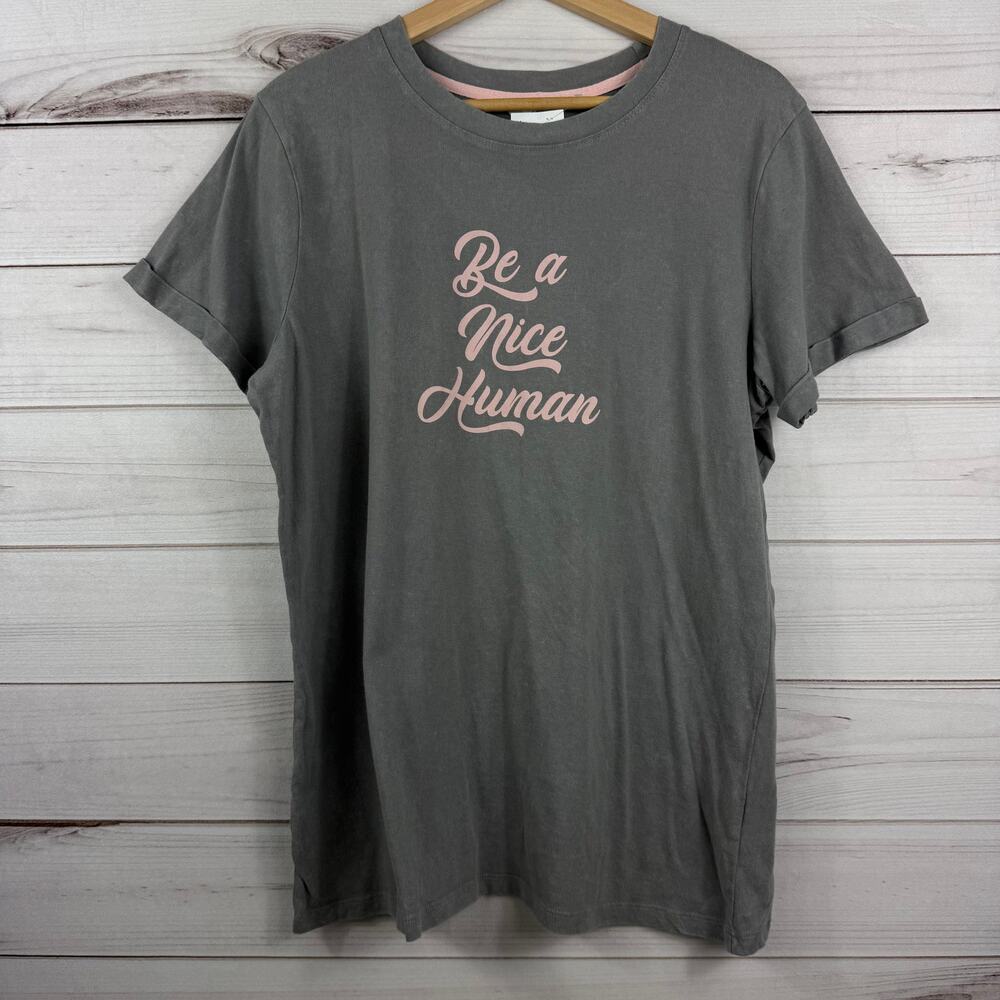 Be a Nice Human T-Shirt Gray‎ Pink Lettering NEW Size Women's XL